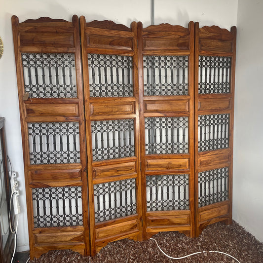 Vintage Mango Wood Oriental Foldable Room Divider