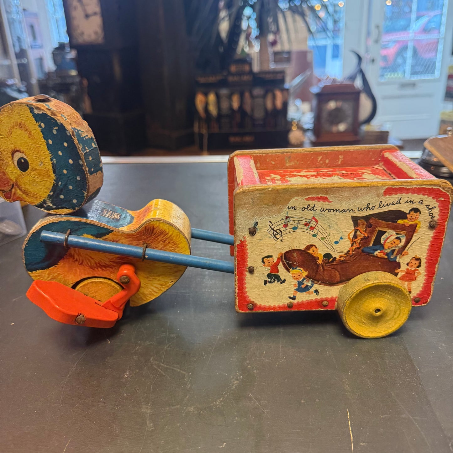 Vintage Push Along Musical Duck Toy
