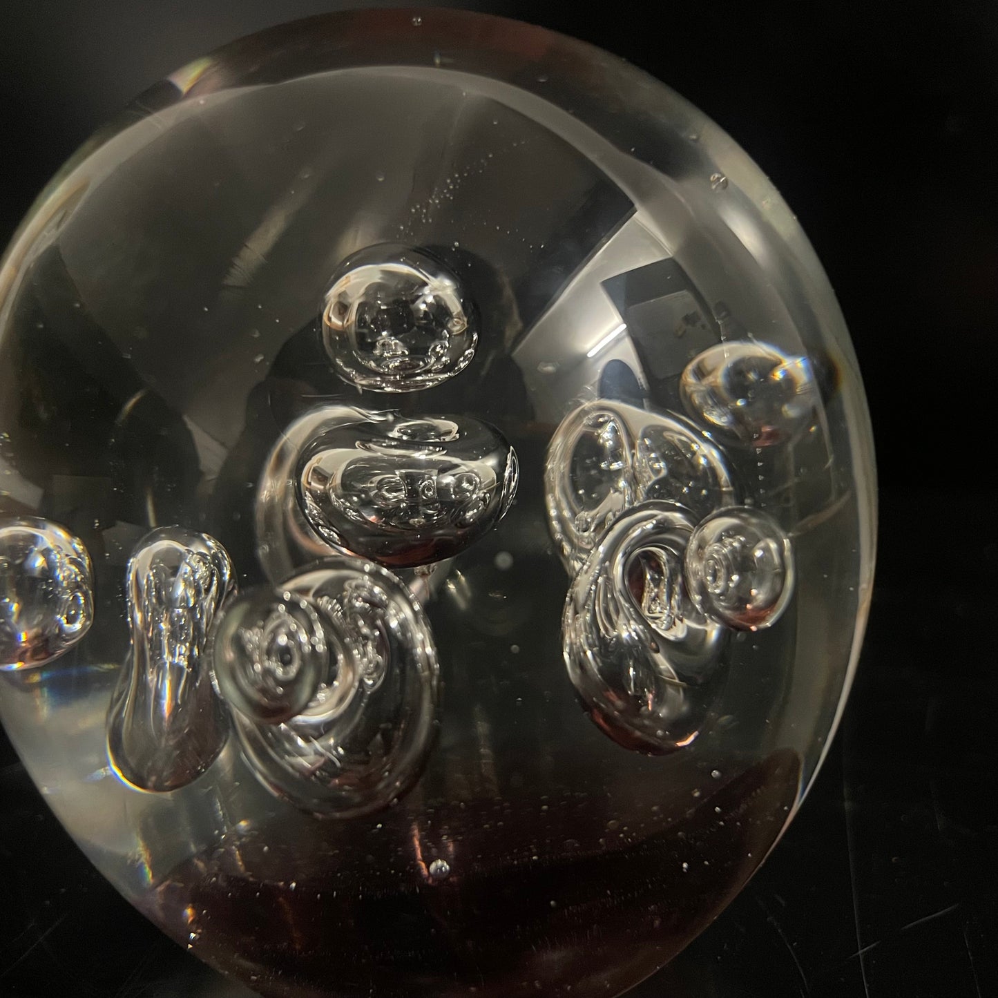 Vintage Glass Bubble Deep Red / Pink Paperweight