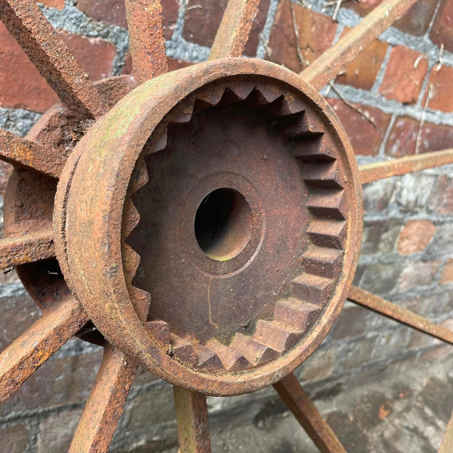 Antique Large Heavy Iron Cart Wheel