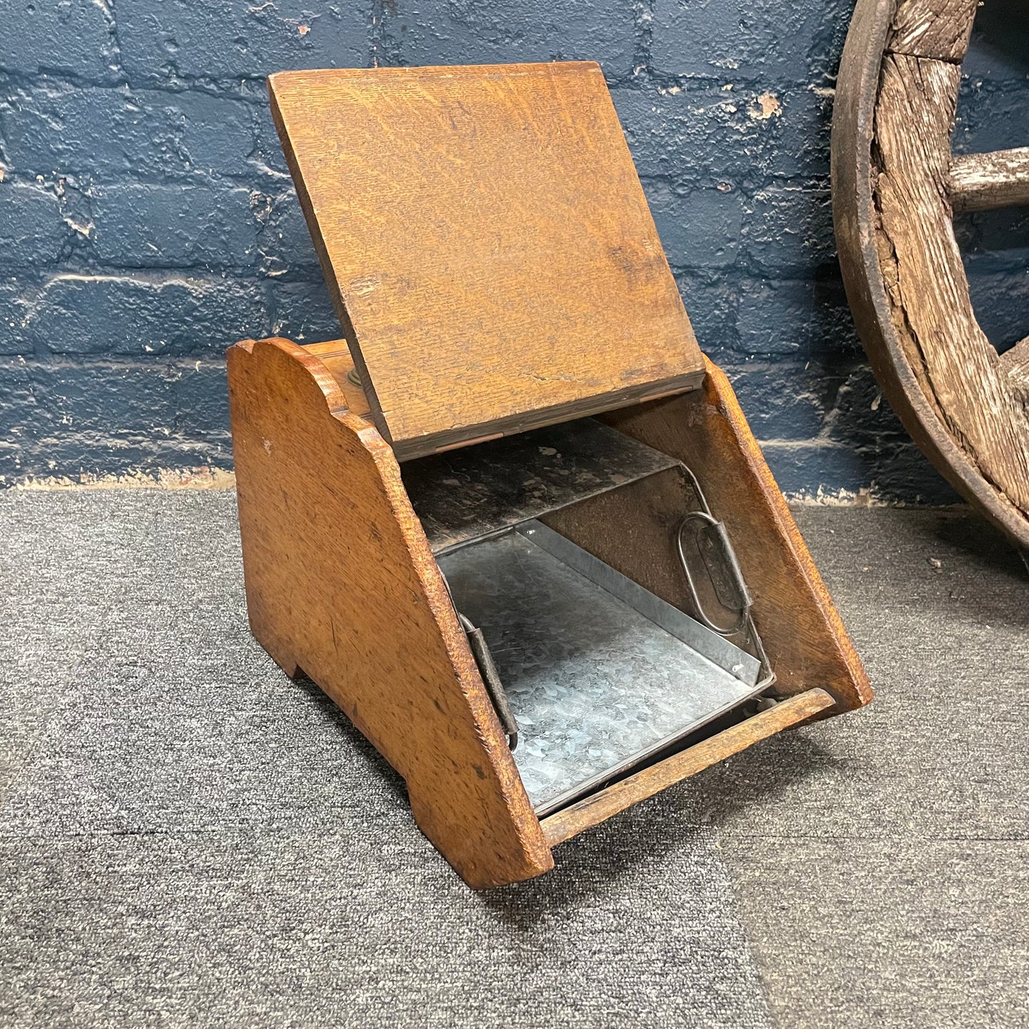 Vintage Wooden Oak/ Brass Coal Scuttle Liner & Shovel