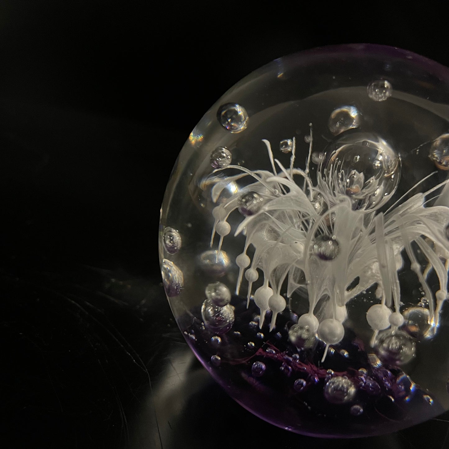 Vintage Glass Flower / Bubble Purple Paperweight