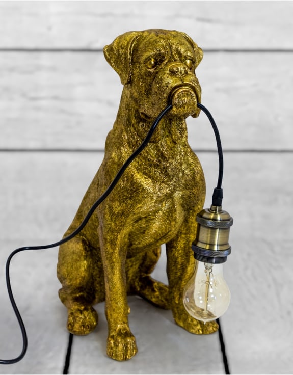 Antiqued Gold Sitting Boxer Dog Table Lamp