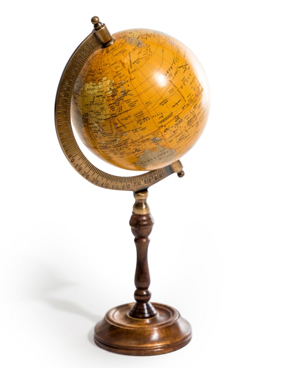 Antiqued Brown Globe on Wooden Stand