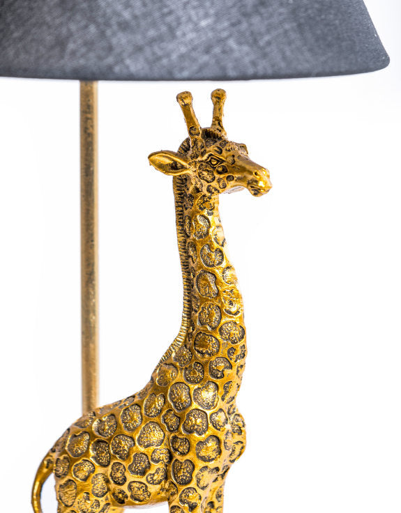 Antiqued Gold Giraffe Table Lamp w/ Black Shade