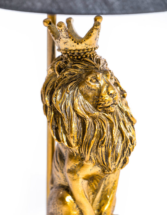Antiqued Gold Lion Table Lamp w/ Black Shade
