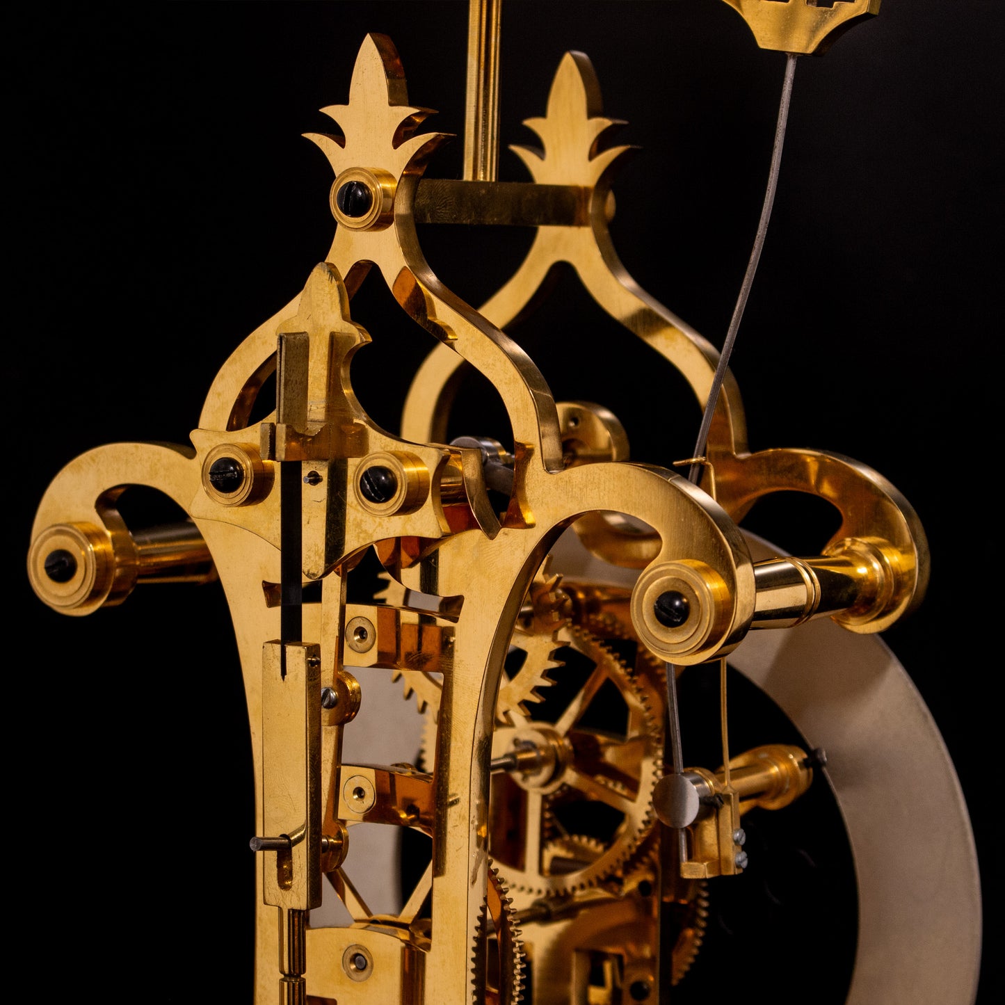 Vintage Mechanical Brass Fusee Skeleton Mantel Clock In Case