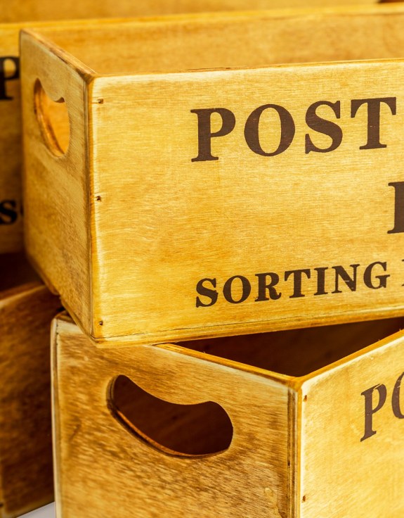 Antiqued "Post Office Sorting Dept" Wooden Box / Crate