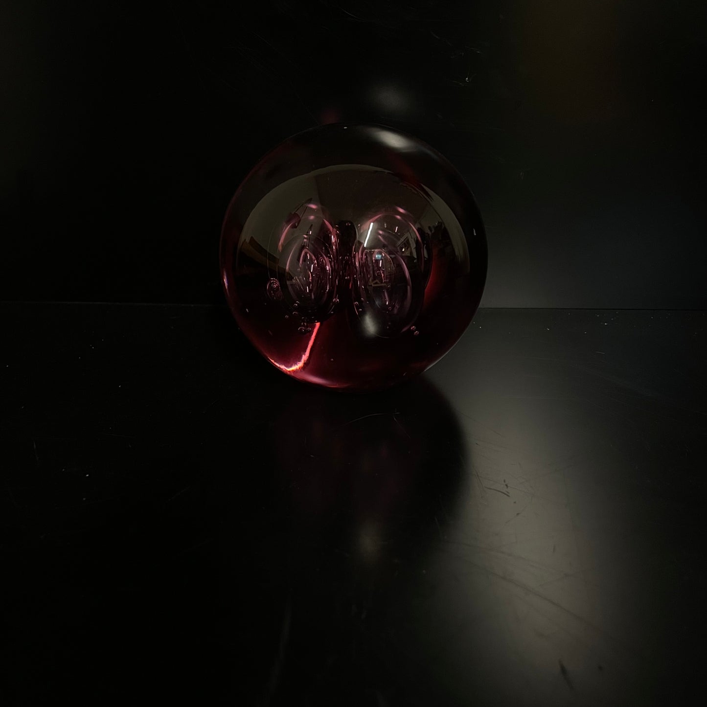 Vintage Glass Deep Red bubble Paperweight