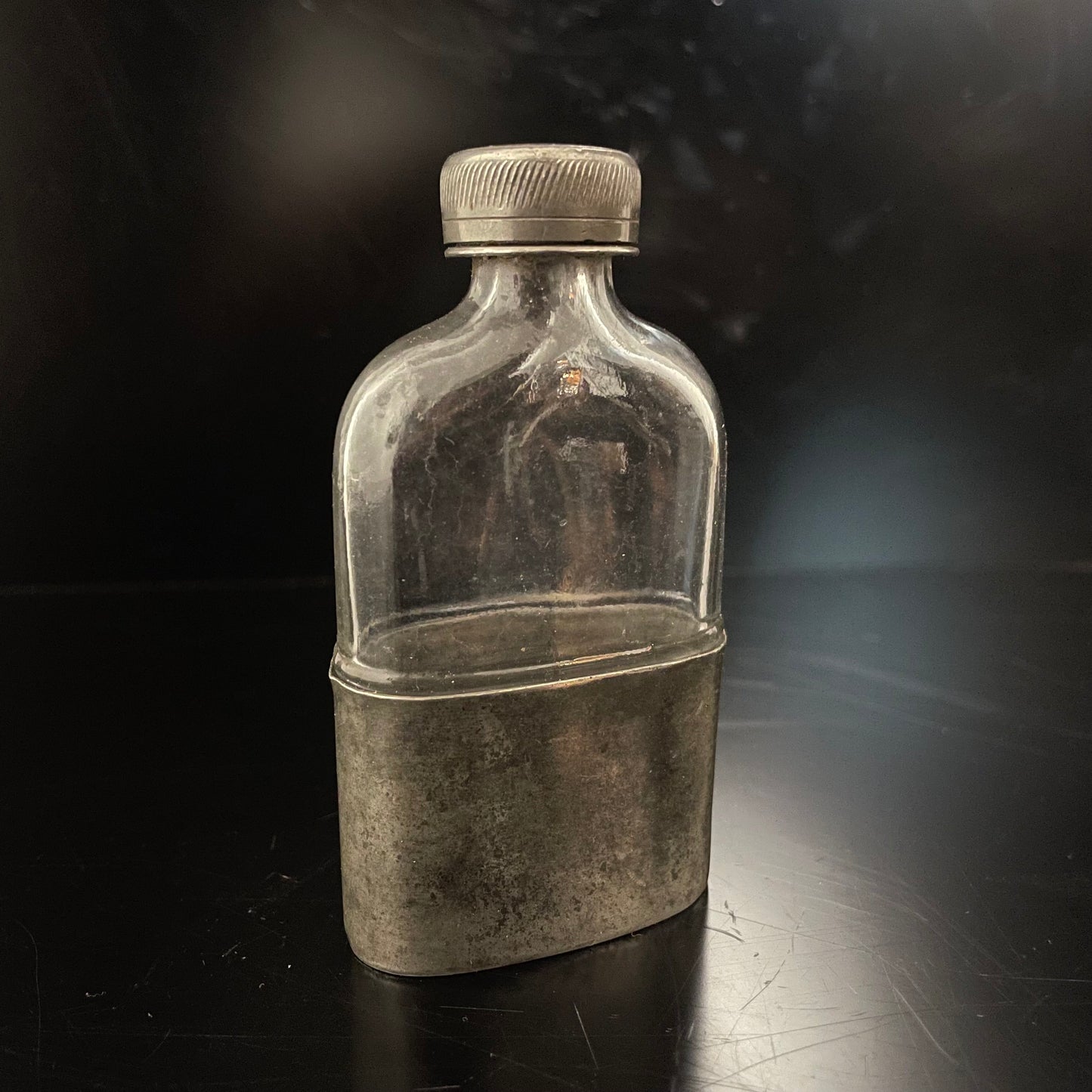 Vintage Glass / Pewter Hip Flask & Cup