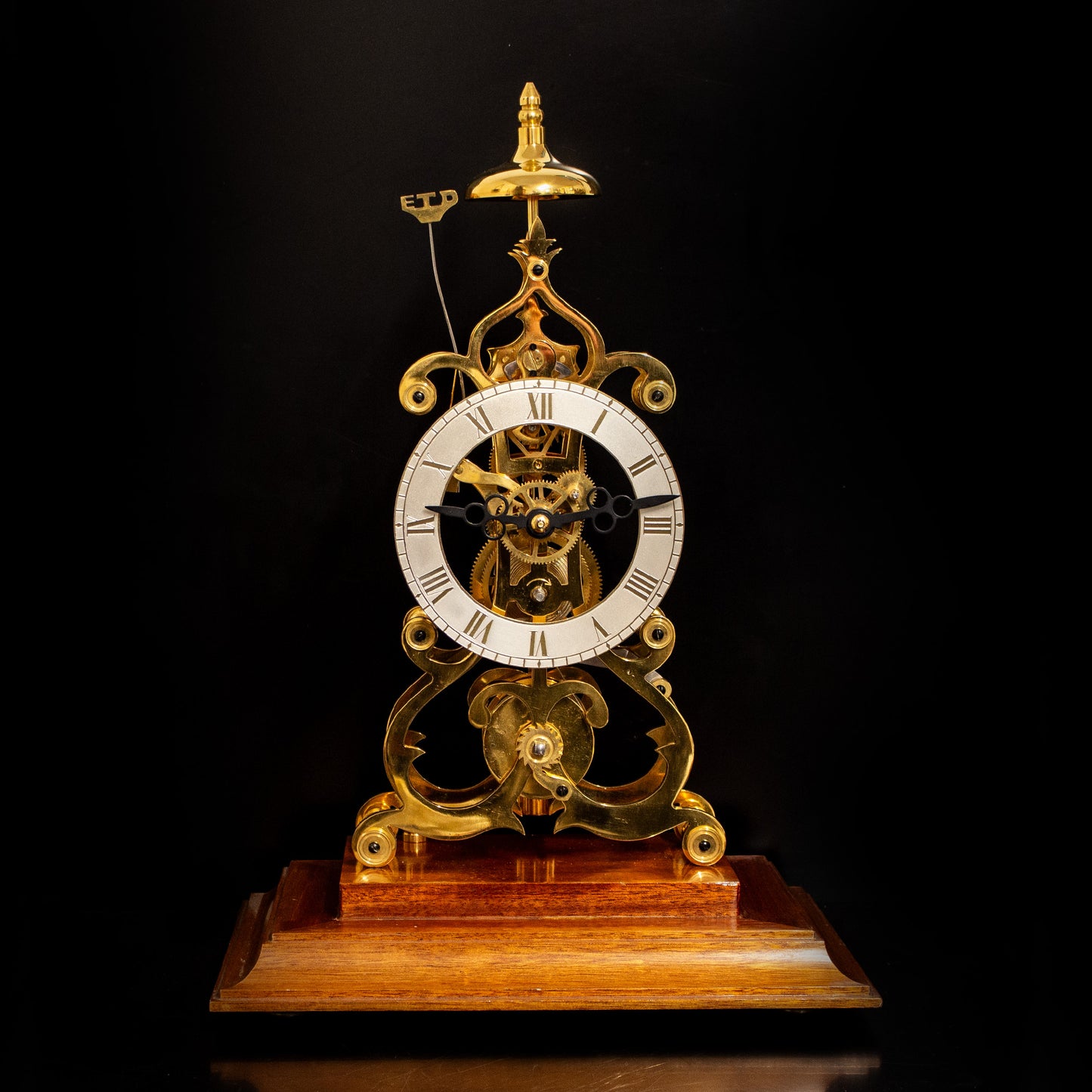 Vintage Mechanical Brass Fusee Skeleton Mantel Clock In Case