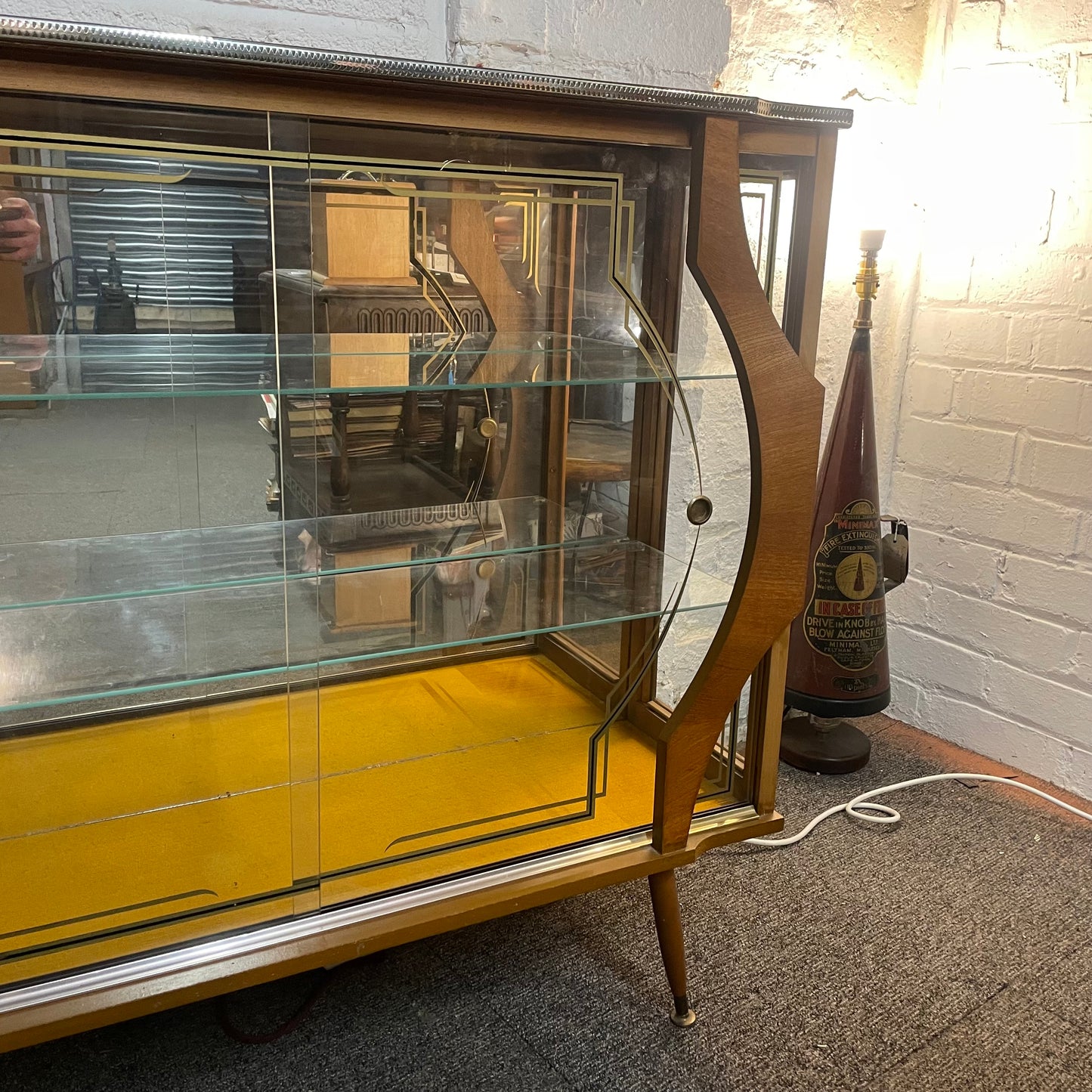 Vintage Mid Century Glass Teak Finish Display Cabinet