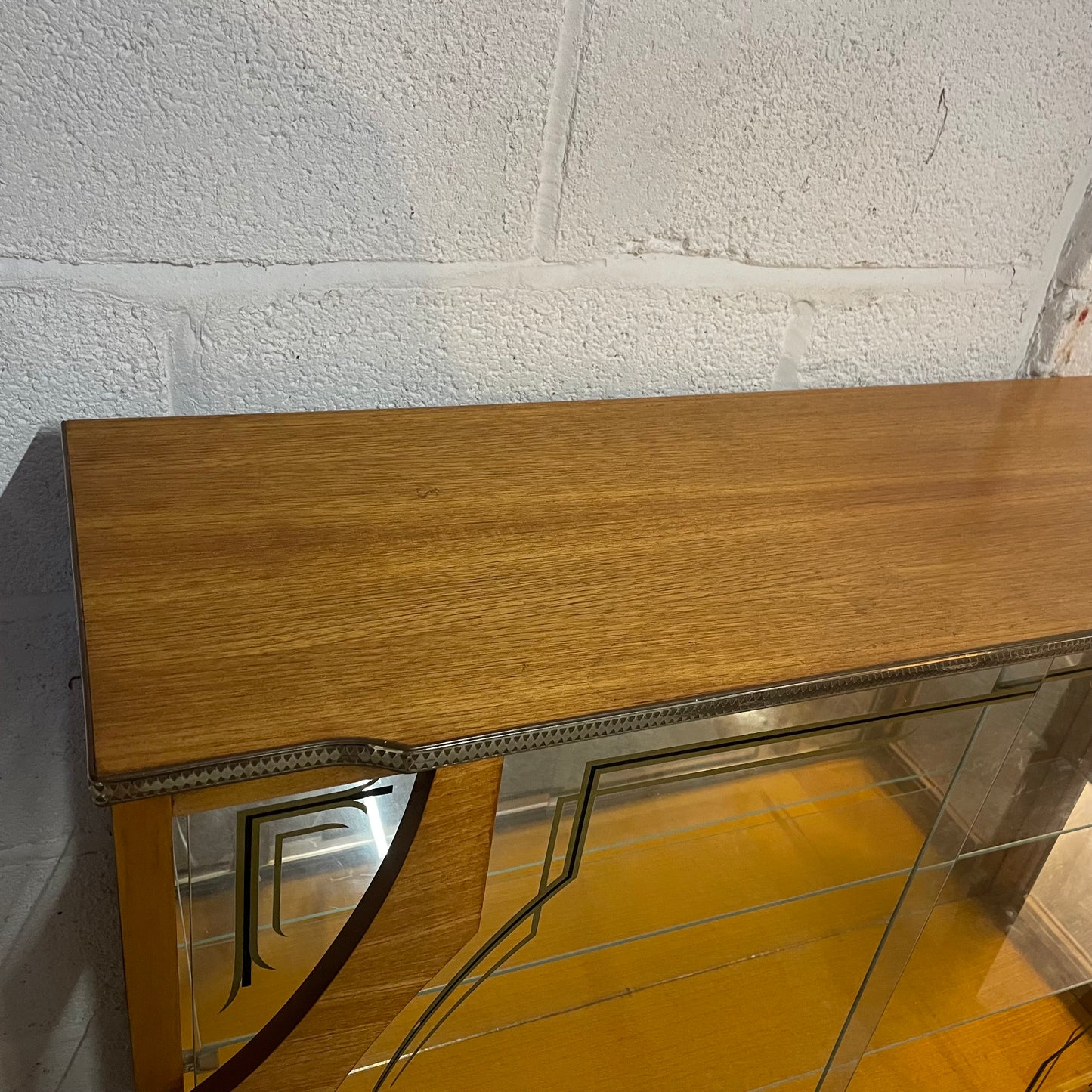 Vintage Mid Century Glass Teak Finish Display Cabinet