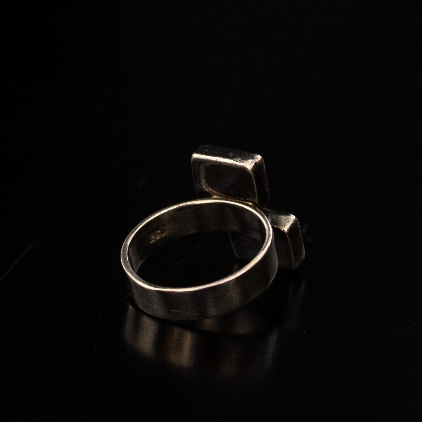 925 Silver Onyx Black Stone Ring Size O