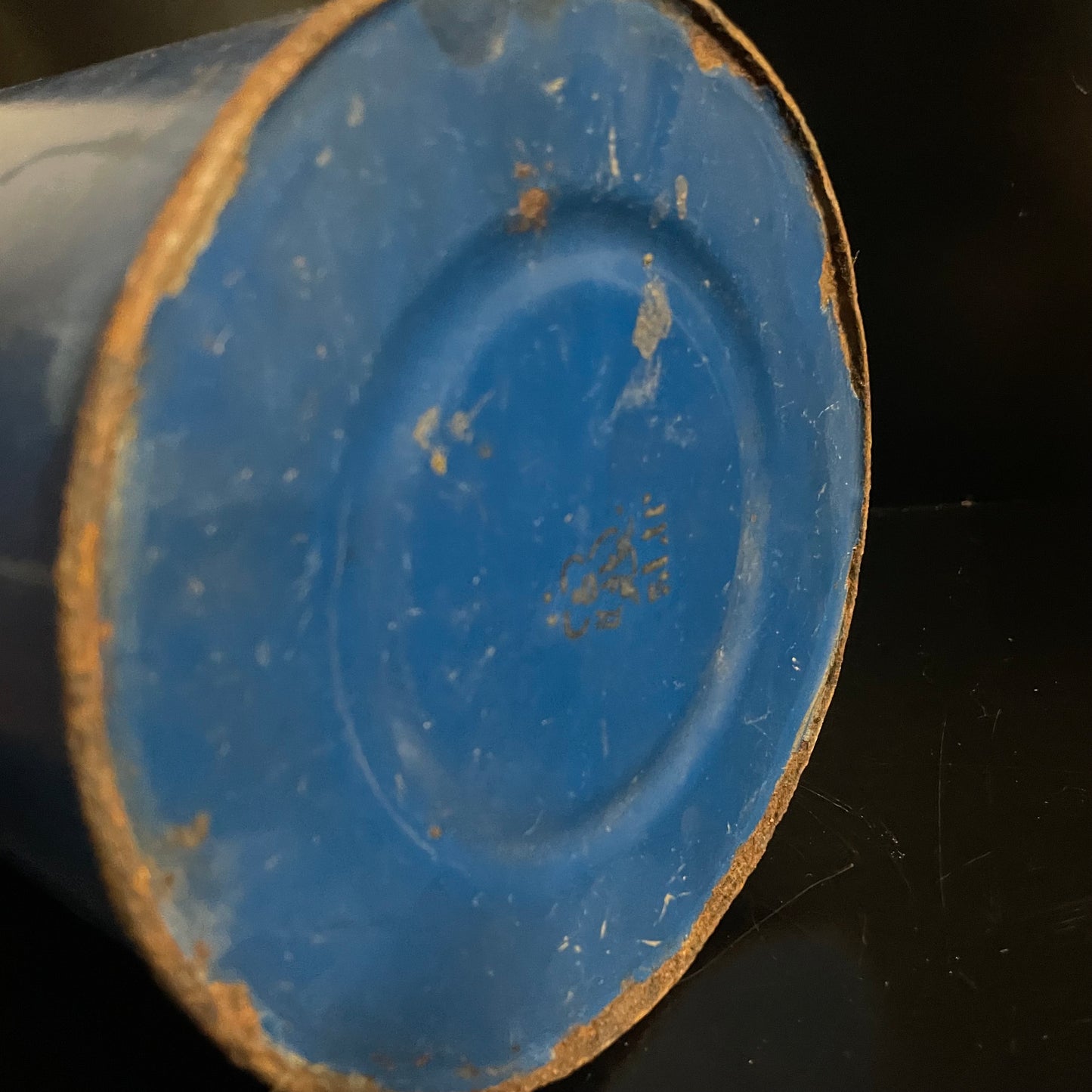 Vintage 1950s Mid Century Blue Enamel Churn