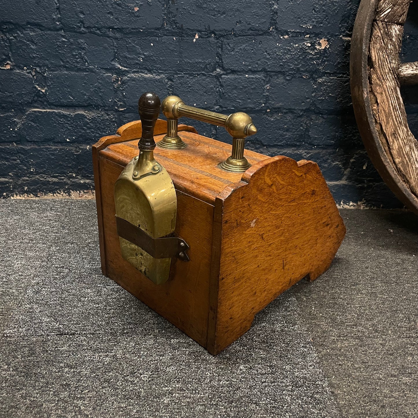 Vintage Wooden Oak/ Brass Coal Scuttle Liner & Shovel