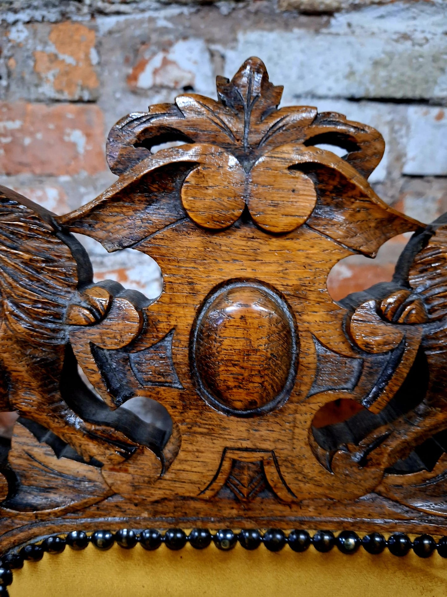 Antique Victorian Jacobean Revival Carved Throne Chair