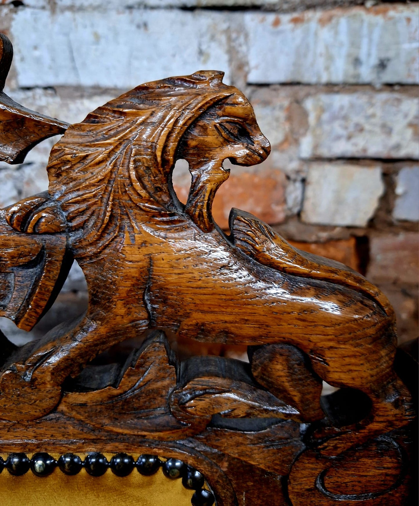 Antique Victorian Jacobean Revival Carved Throne Chair