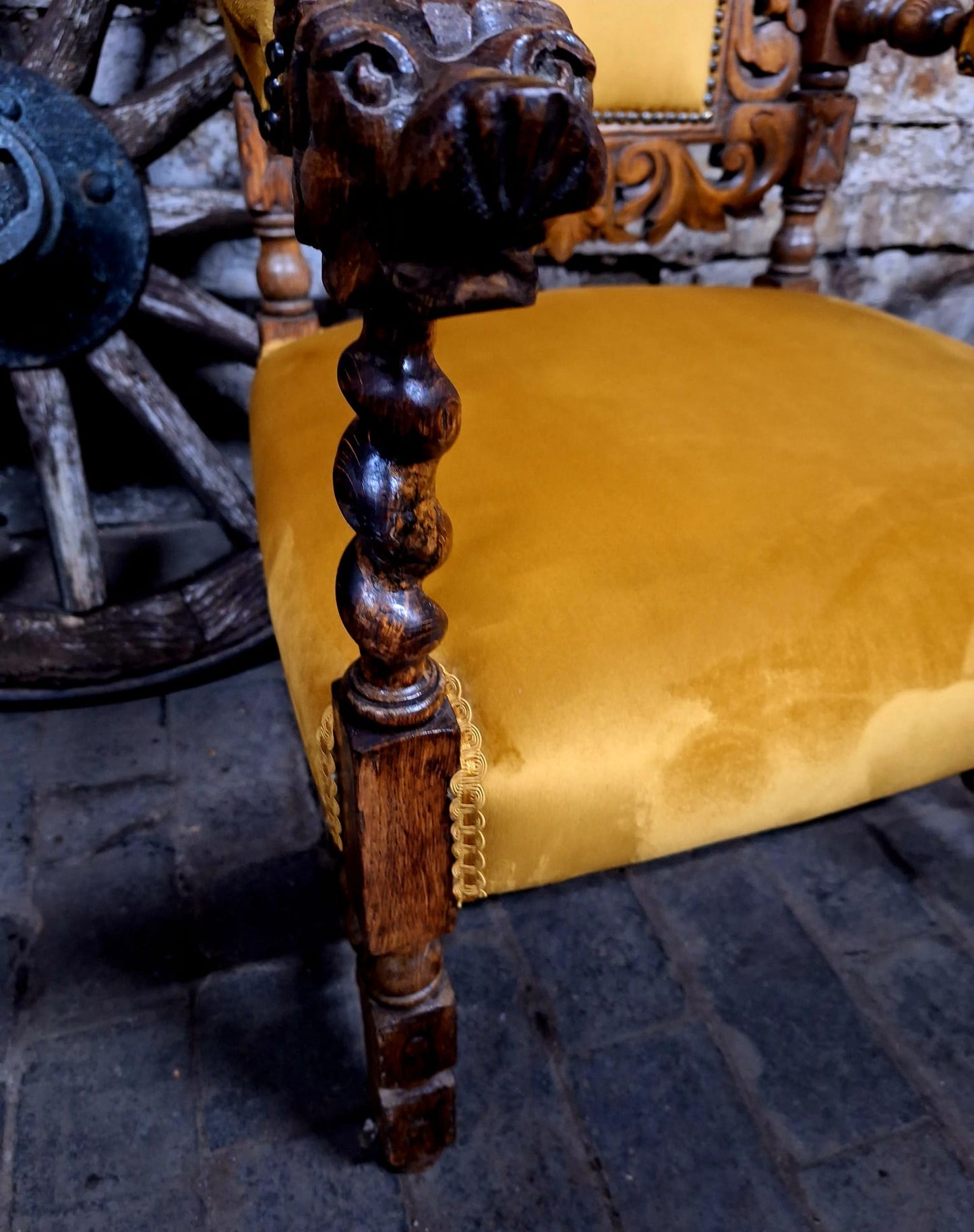 Antique Victorian Jacobean Revival Carved Throne Chair