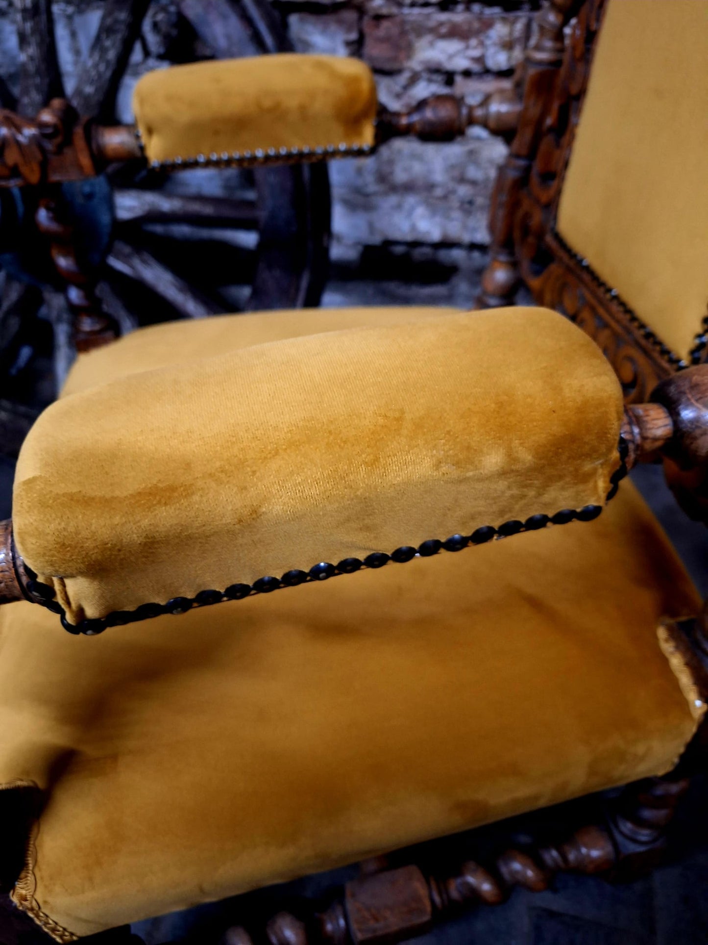 Antique Victorian Jacobean Revival Carved Throne Chair