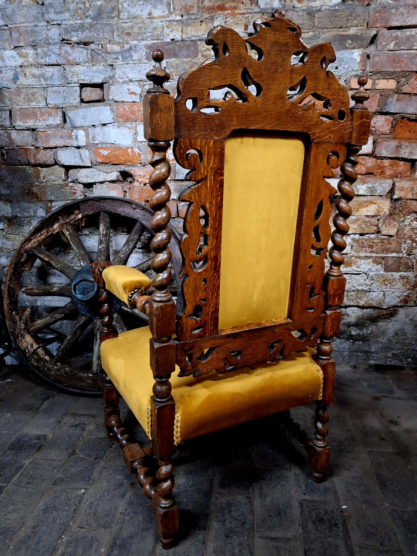 Antique Victorian Jacobean Revival Carved Throne Chair