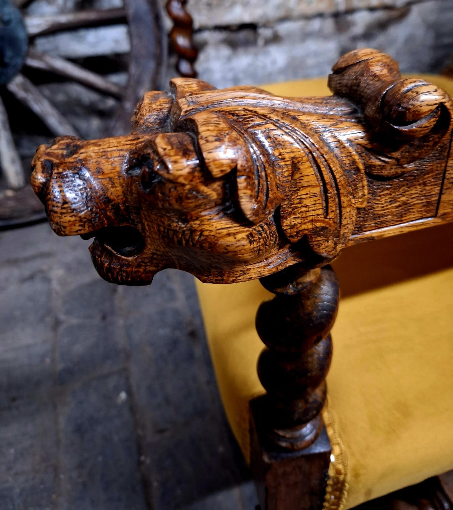 Antique Victorian Jacobean Revival Carved Throne Chair