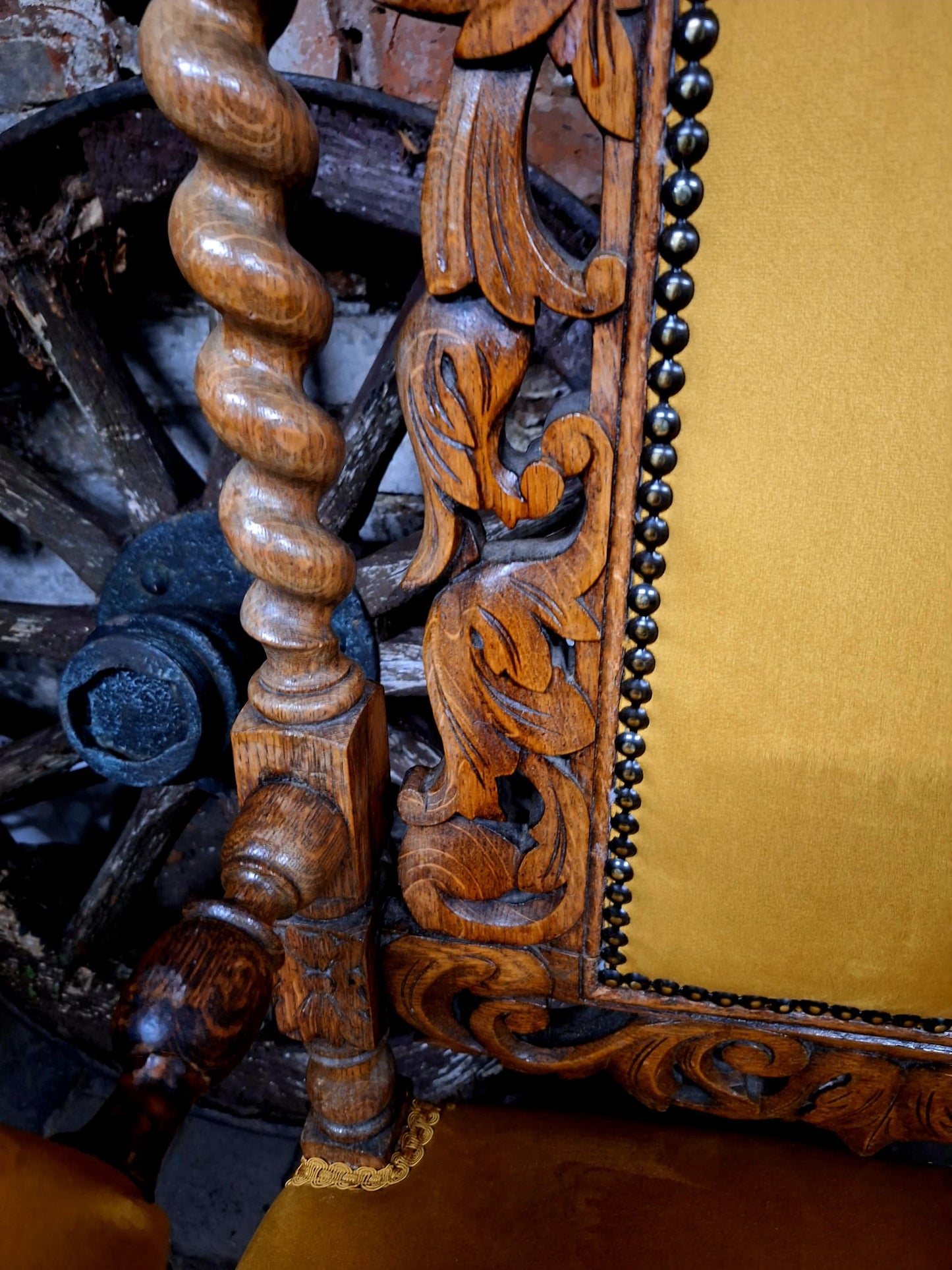 Antique Victorian Jacobean Revival Carved Throne Chair