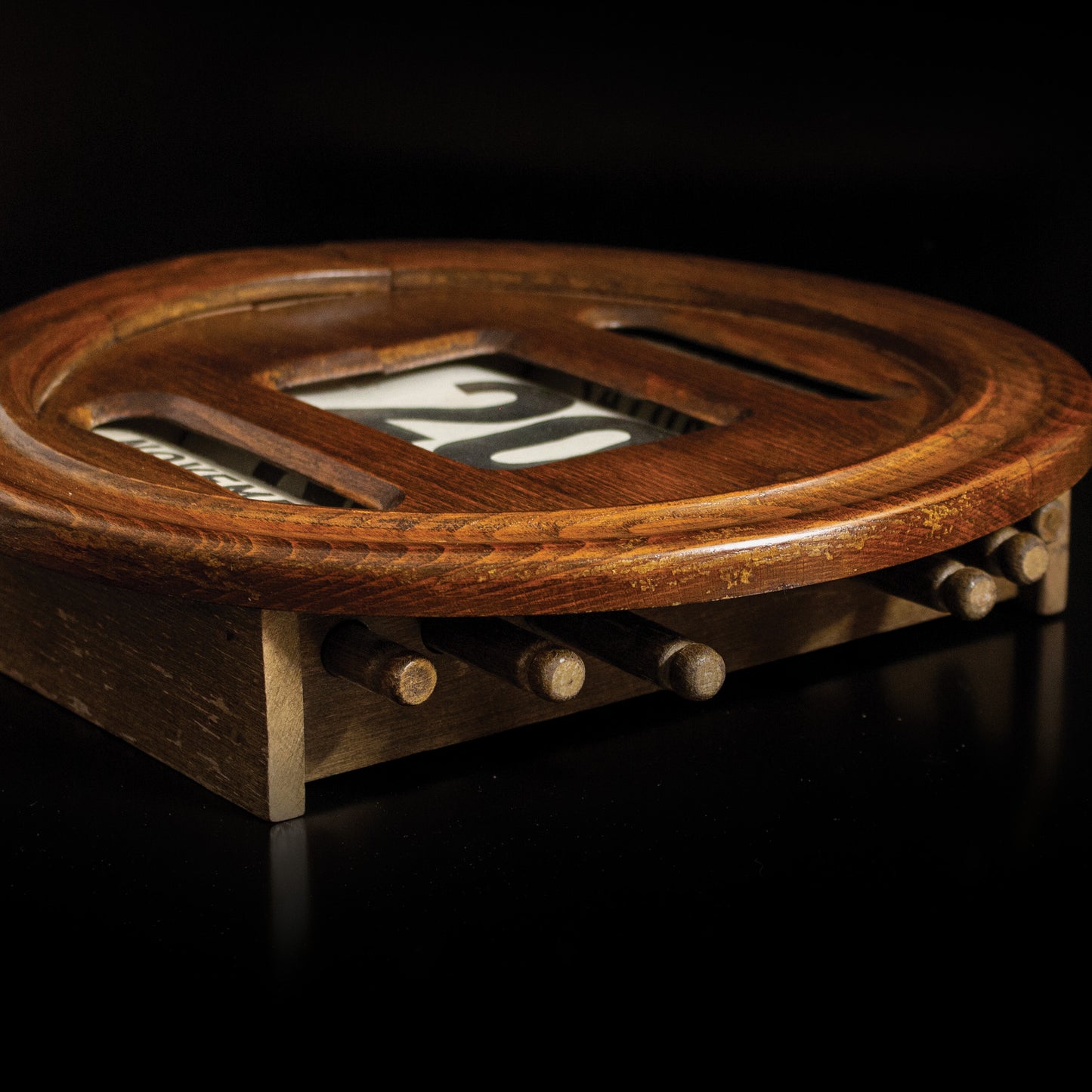 Antique Round Oak Wall Mounted Perpetual Calendar