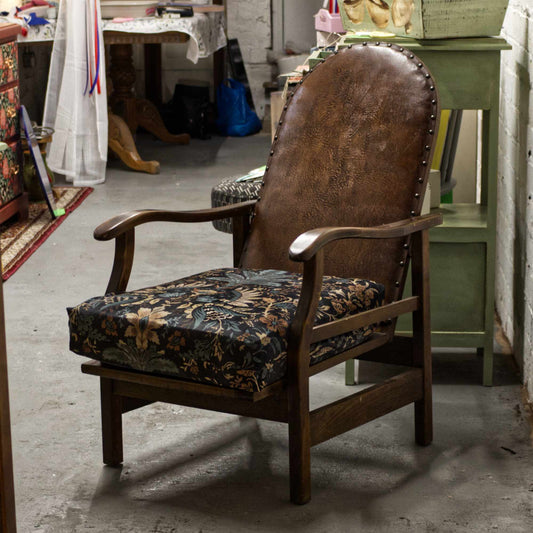 Antique vintage Wooden Upholstered Reclining Chair