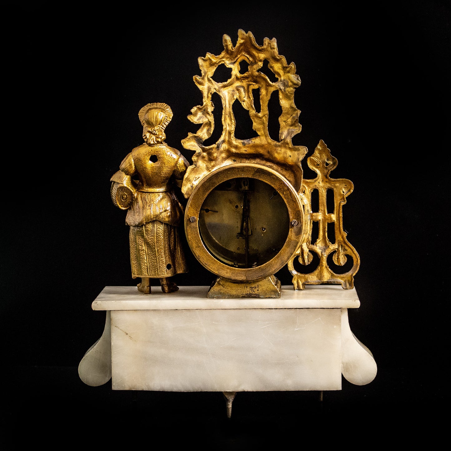 Antique Vintage French Gilt Marble Mantel Clock