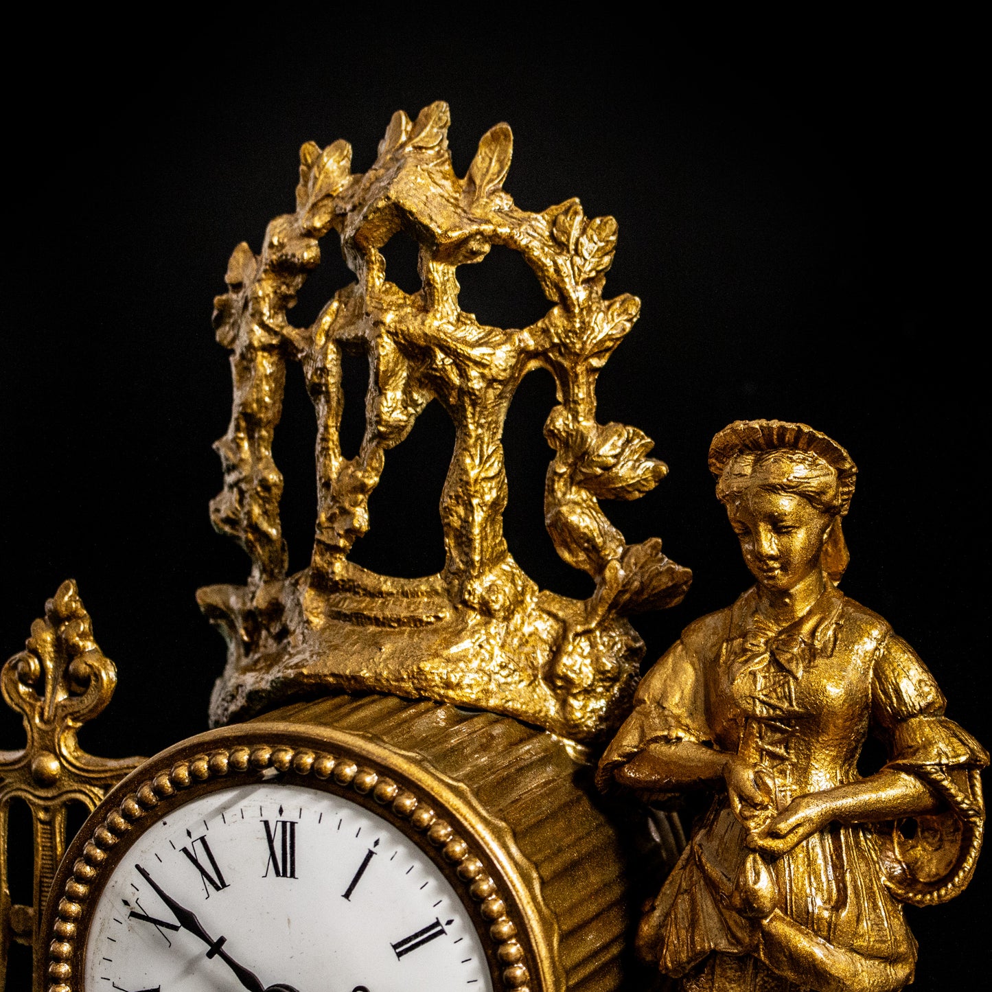Antique Vintage French Gilt Marble Mantel Clock