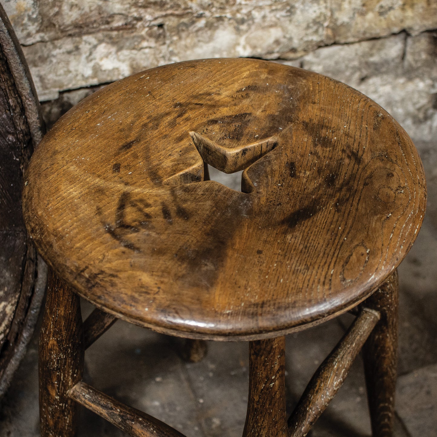 Antique Victorian Primitive Pine Round Stool