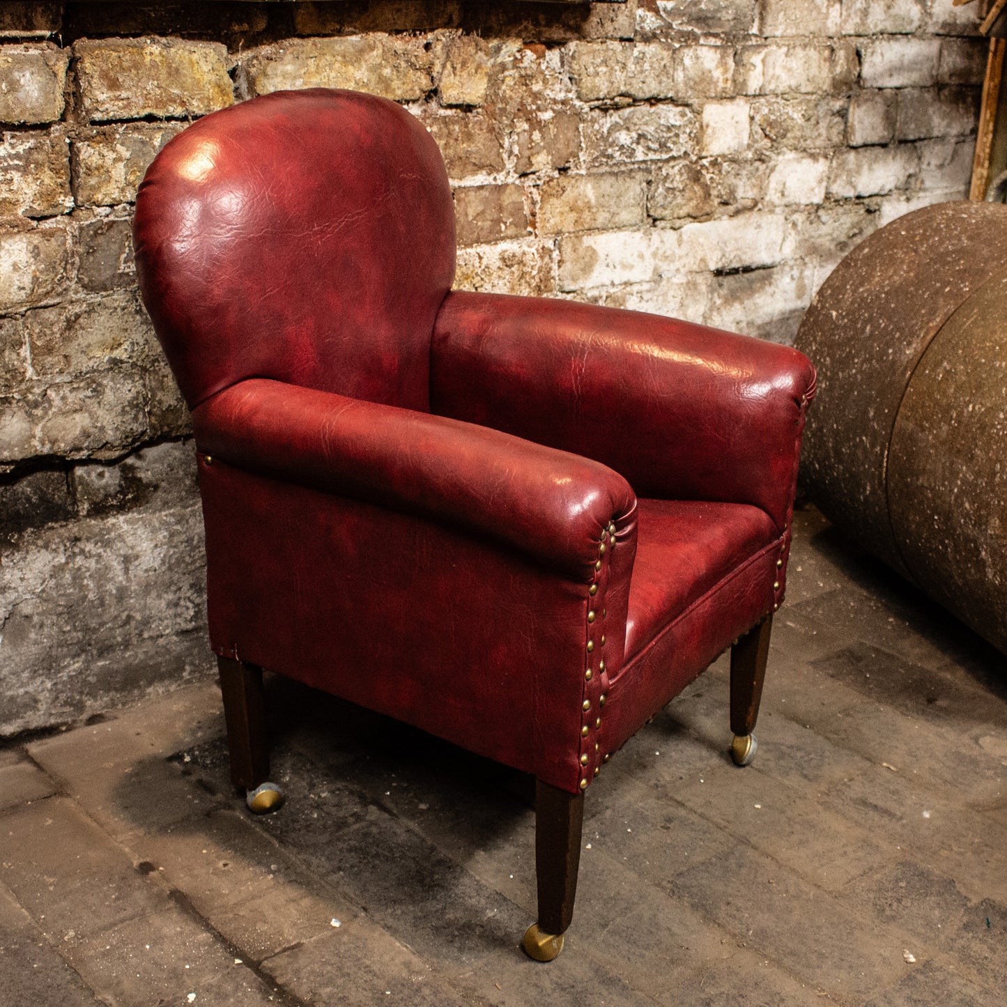 Antique Vintage Upholstered Childs Armchair On Castors