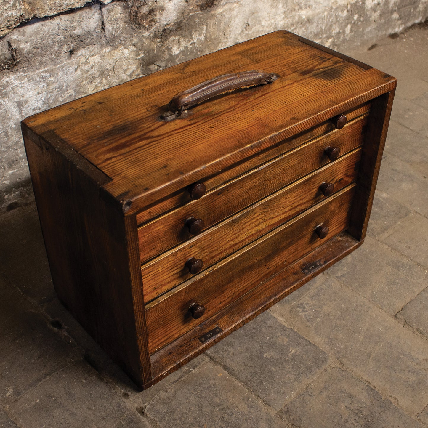 Antique Vintage Engineers Tool Chest Toolbox Wooden Drawers