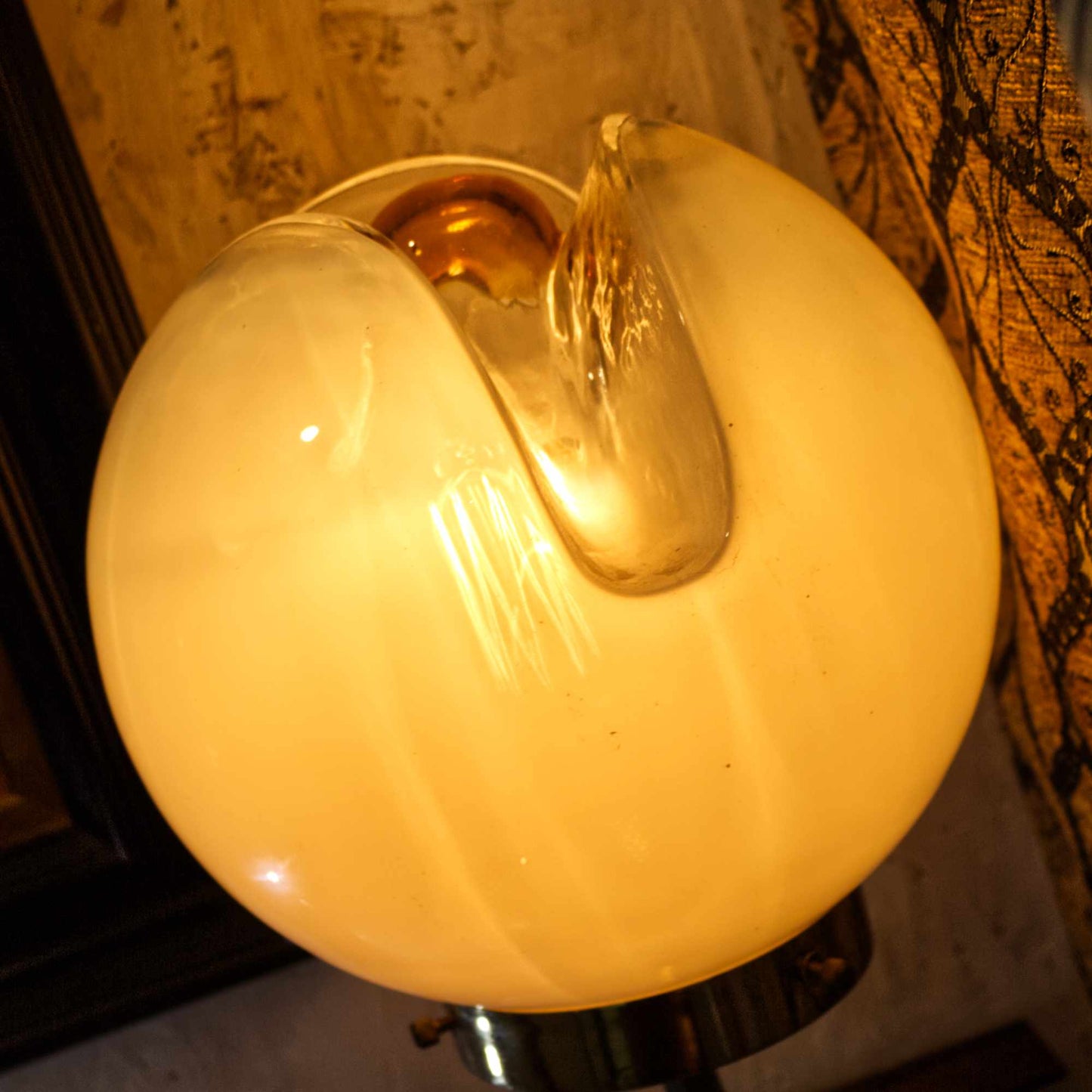 Vintage Brass Bear Table Lamp With Unusual Glass Dome Shade