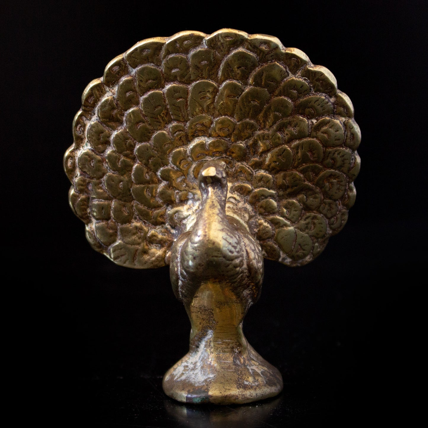 Vintage Small Solid Brass Peacock Figurine Ornament