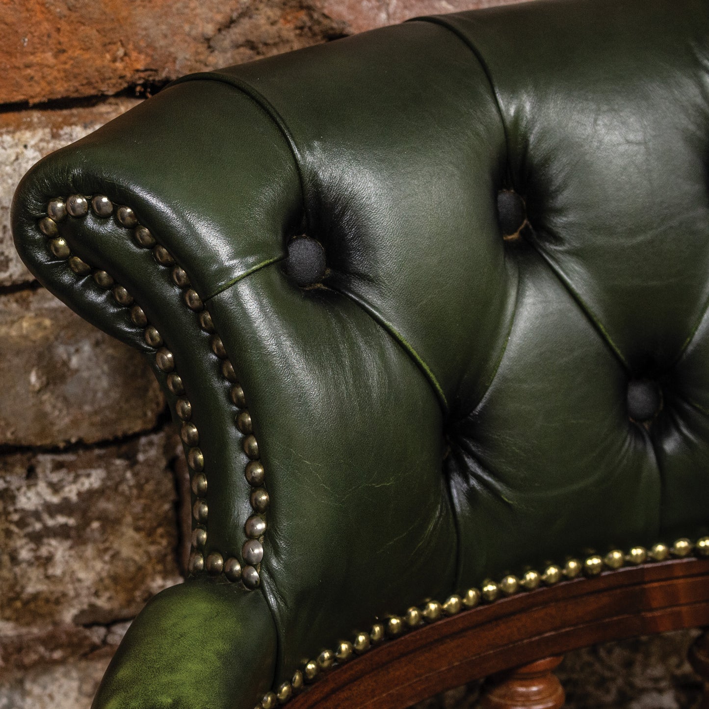 Vintage Green Leather Swivel Captains Chair