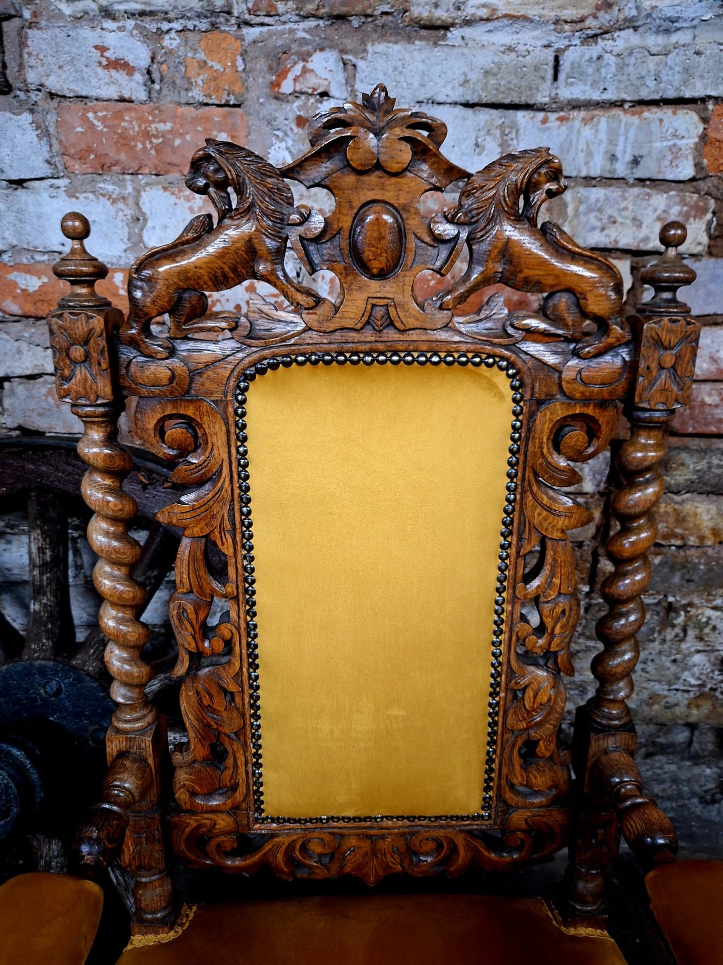 Antique Victorian Jacobean Revival Carved Throne Chair