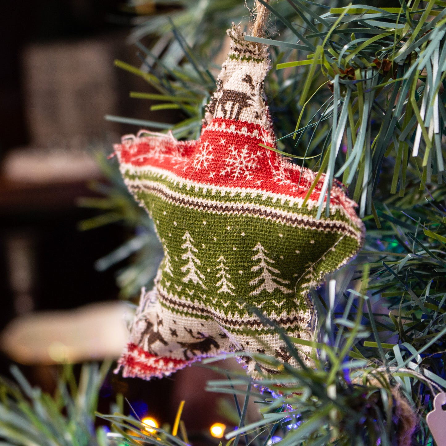 Rustic Style Fabric Star Hanging Christmas Tree Decoration