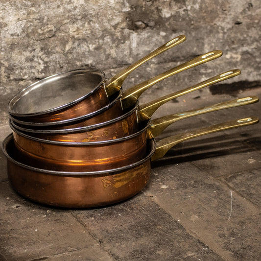 Vintage Set Of 5 Tin Lined Copper / Brass Pans