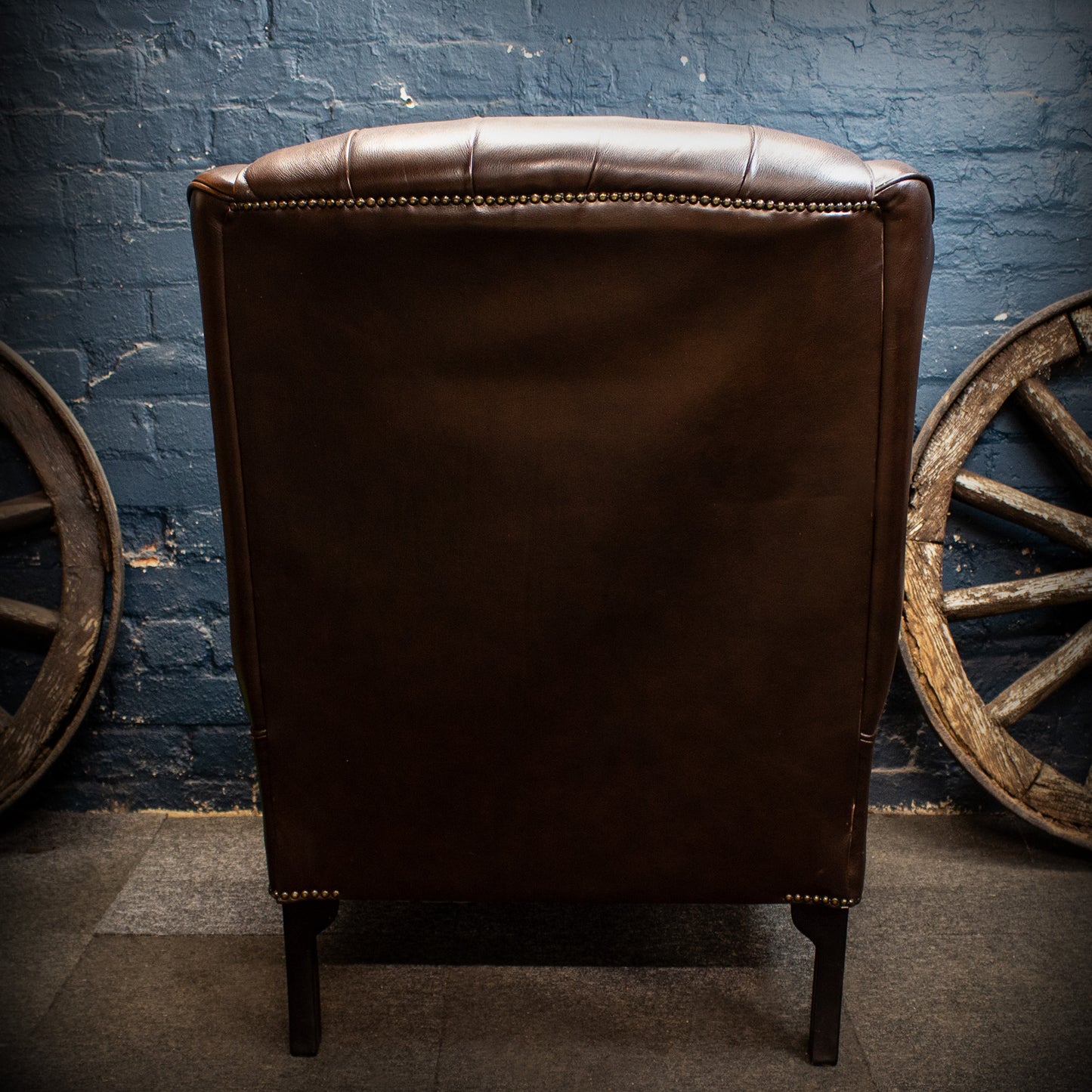 Brown Leather Vintage Chesterfield Style Wingback Armchair