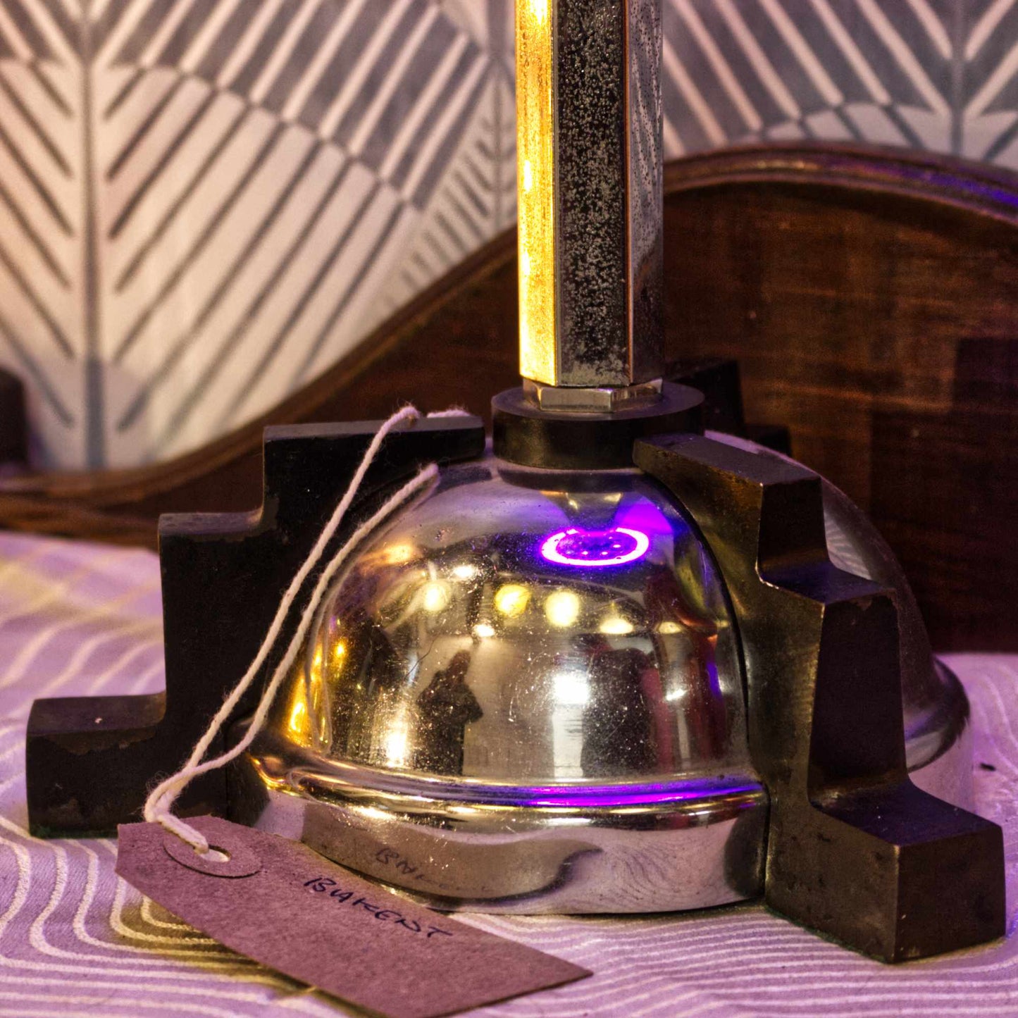 Vintage Art Deco Colour Changing Table Lamp With Chrome Base & Glass Shade