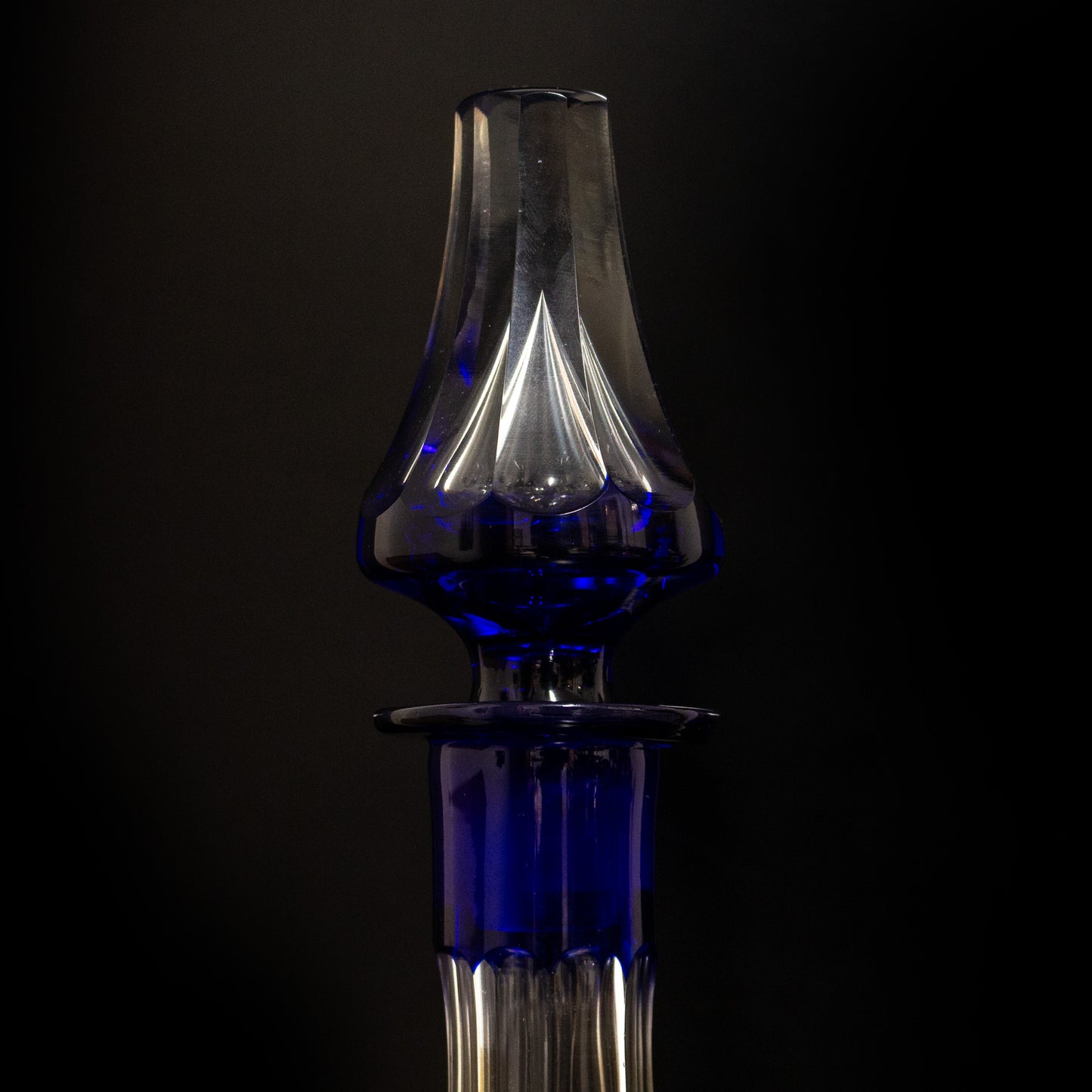 Vintage Blue / Clear Glass Cut Decanter