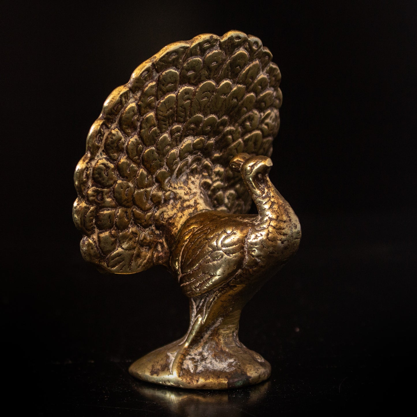 Vintage Small Solid Brass Peacock Figurine Ornament