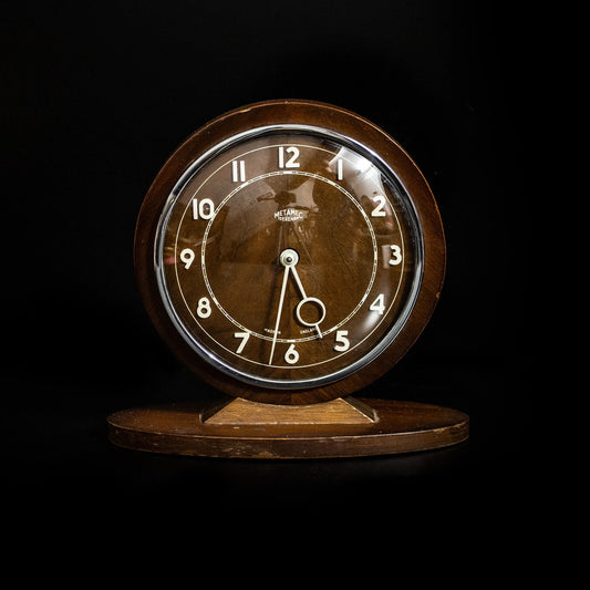 Vintage 1950s Bakelite / Wood Art Deco Mechanical Clock