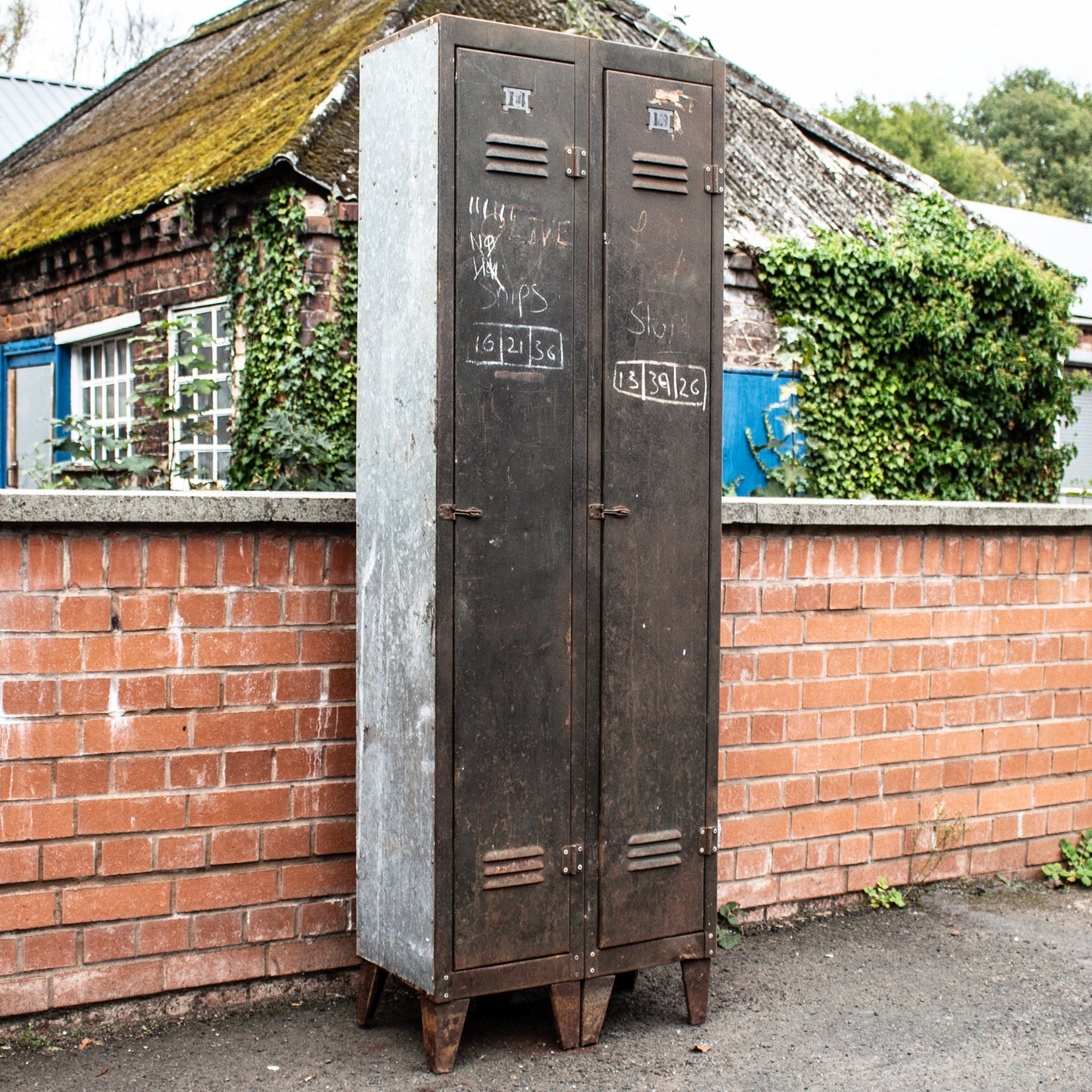 Vinatage Metal Factory Industrial Pair Of Lockers