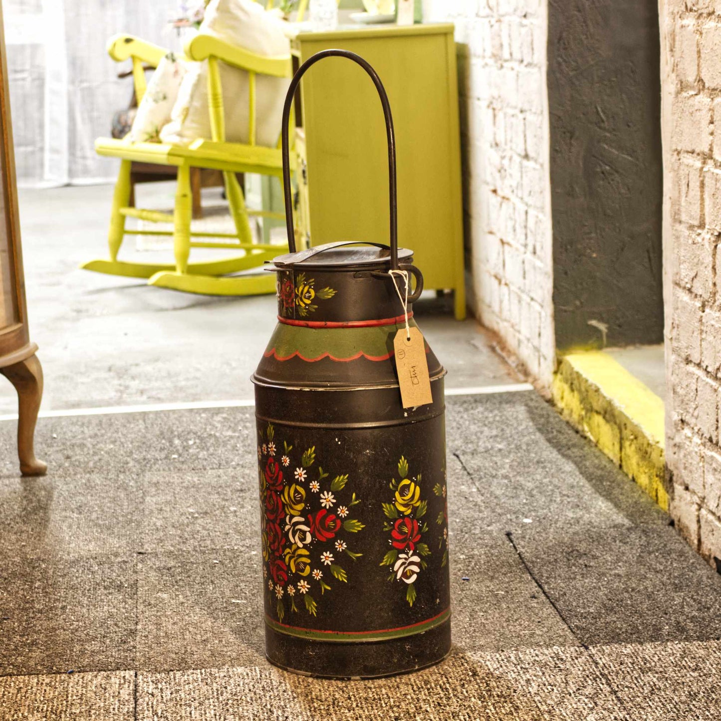 Vintage Hand Painted Milk Churn Home Decor Art