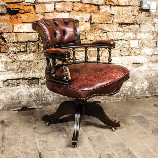 Vintage Oxblood Red Leather Captains Desk Chair