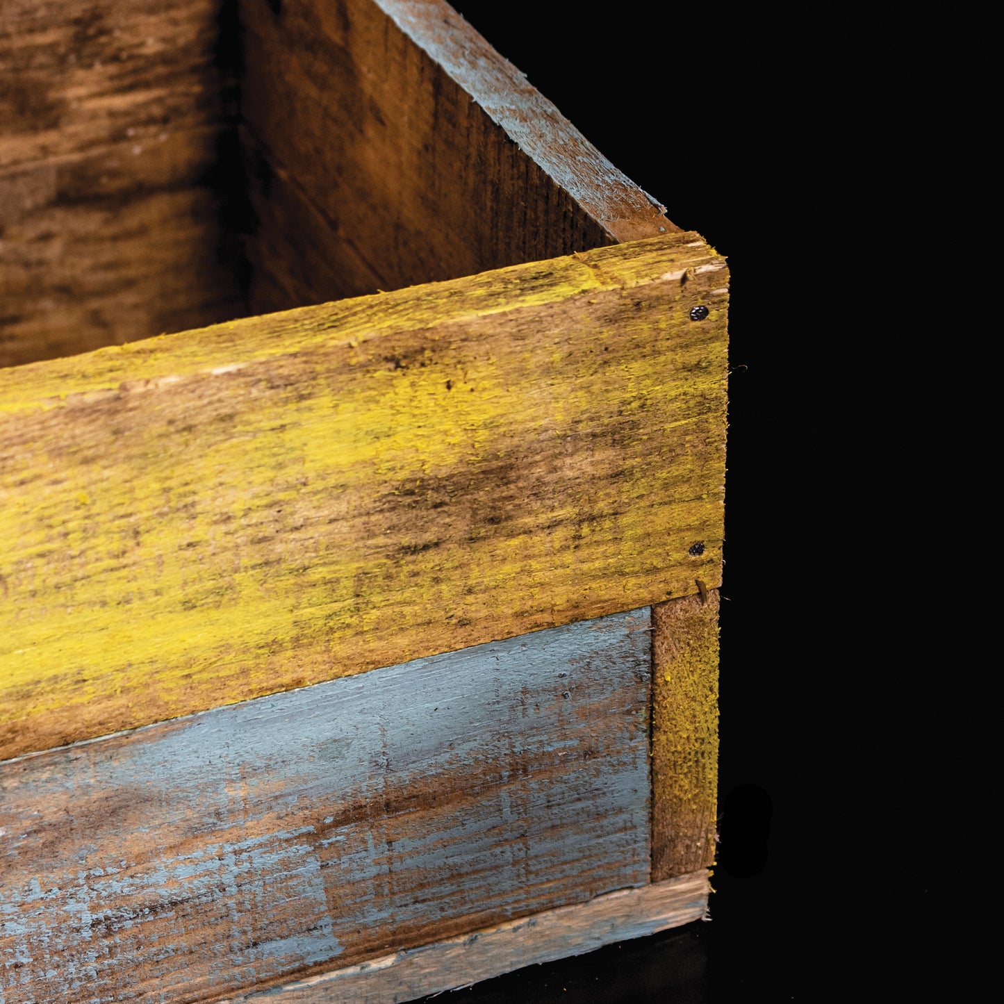 Reclaimed Rustic Blue / Yellow Contrast Painted Wooden Planter