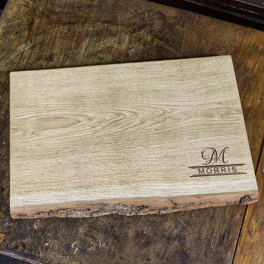Personalised Solid Oak Live Edge Chopping Board / Cheeseboard